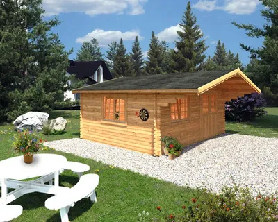 Produktbild von Gartenhaus Palmako Sally 19,1 m² inkl. Fußboden und Vordach 577 x 560 cm tauchgrundiert braun