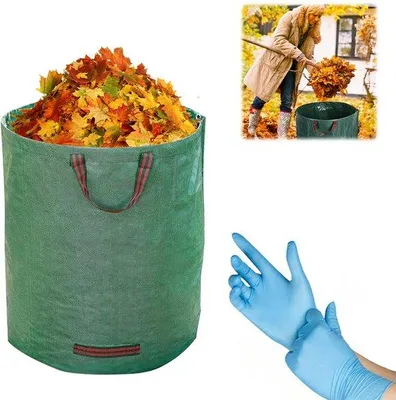 Produktbild von Gartenabfallbeutel, Blätterbeutel, Gartenbeutel, Gartenabfallbeutel Stabiler 60L Gartensack, Gartenabfallbeutel mit Griffen, Gartenbeutel für Grünaufkommen, für Rasenblätter Gartenabfall faltbar mit Handschuhen