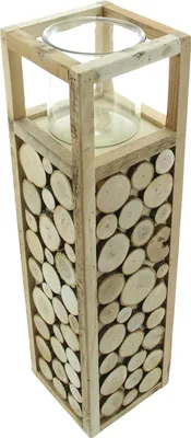 Produktbild von Holz Windlichtsäule Holzscheiben 58cm – Bodenwindlicht