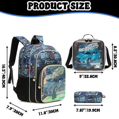 Produktbild von Kinderrucksack 5 Teile, Rennauto, für Schule