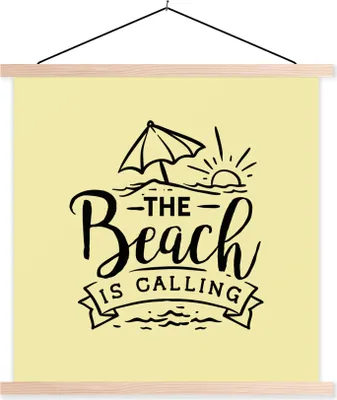 Produktbild von MuchoWow® Textilposter Strand - Sonnenschirm - Zitate 40x40 cm mit holzfarbenen Rahmen - Posterleiste