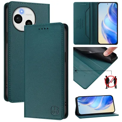 Produktbild von Lederhülle für Sharp Aquos sense10 Hülle Flip Brieftasche Kartenfächern Ständer Schutzhülle Dunkelgrün