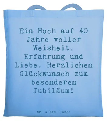 Produktbild von Mr. & Mrs. Panda Tote Bag Spruch 40. Geburtstag Weisheit - Sky Blue - Geschenk, Erinnerungen, Geburtstagsgeschenk, liebevoll, Shopping Tasche, Laptoptasche, Schultasche