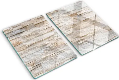 Produktbild von Tulup Glas Herdabdeckplatte - 2x40x52 cm - Glaskeramikkochfeld-Abdeckung Spritzschutz Glasabdeckplatte Kochplattenabdeckung und Schneidebrett - Zweiteilig - Sonstige - Backsteinmauer - Beige