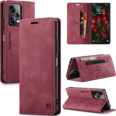 Immagine prodotto di Custodia Redmi Note 12 Pro, Custodia retrò in Finto cuoio, supporto e custodia protettiva per Xiaomi Redmi Note 12 Pro 5G Red