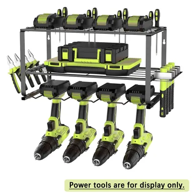 Immagine prodotto di Organizzatore per utensili elettrici - Porta trapano - Montaggio a parete - 3 livelli - 4 supporti - Capacità di carico: 60 kg - Metallo - 40 x 22 x 20 cm