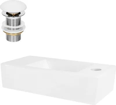 Produktbild von LuxeBath Waschbecken Aufsatzwaschbecken Eckig, 40x18,5x10 cm, Weiß, aus Keramik, Hahnloch rechts, inkl. Ablaufgarnitur ohne Überlauf
