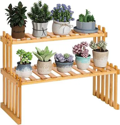 Produktbild von Famanu Pflanzenregal 60 x 25 x 31 cm - Bamboe mit rustikalem Design