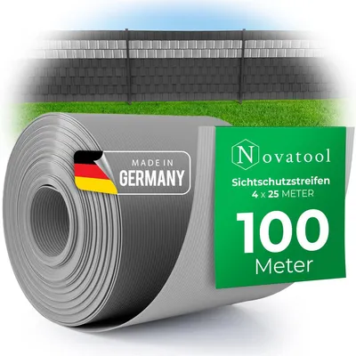 Produktbild von Novatool PREMIUM PP 100m Rollen Sichtschutzstreifen für Doppelstabmattenzaun FENSTER GRAU für 40 Reihen Stabmattenzaun Sichtschutzstreifen langlebig & witterungsbeständig Zaunelemente Sichtschutz