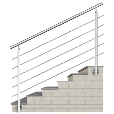 Produktbild von AICA Treppengeländer Edelstahl Seitenmontage Handlauf 180 cm mit 5 Querstäben Innen & Außen