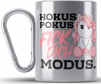 Produktbild von Trendation - Lustige Ich Hasse Menschen Edelstahl Tasse Karabiner Mit Spruch Einhorn Karabiner Edelstahl Tasse Karabiner Edelstahl Geschenk Mama Freundin Kollegin Geschenkidee Arbeit Frauen (Silber)