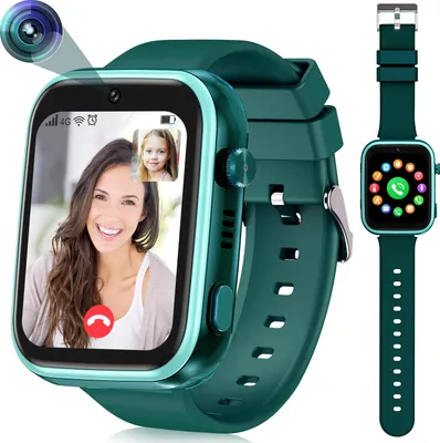 Produktbild von （Grün）Kinder-Smartwatch 4G mit GPS und Telefon, Smartwatch Kinder mit WLAN-Videoanruf-Kamera SOS, IP67 Wasserdichte Kinder-Smartwatch mit GPS-Echtzeitortung, Musik-Video-Player, Alarm