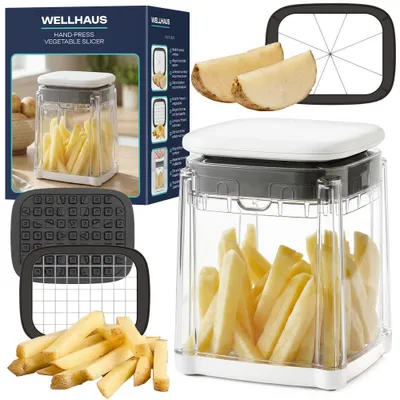 Produktbild von WELLHAUS Kartoffelschneider mit Behälter für Pommes frites und Boot-Kartoffeln – Set