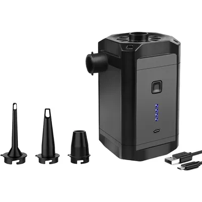 Produktbild von Tragbare elektrische Luftpumpe 5200 mAh, 300 l/min, USB-C, 3 Düsen, schnell für Luftmatratzen, Schwimmringe, Camping, Strand