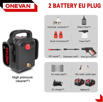 Obrázek produktu pro Vysokotlaký čistič – 2 v 1, elektrický, na akumulátor – 120 bar – včetně 2 akumulátorů 18 V – zástrčka EU – stříbrný