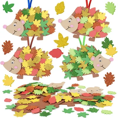 Produktbild von Bastelset Kinder Herbst Igel 12er Set EVA Moosgummi Wackelaugen Ahornblatt Selbstklebend