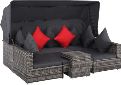 Image de vidaXL Ensemble de salon de jardin 7 pièces avec coussins Poly Rattan Gris