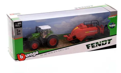 Produktbild von Bburago - Fendt Traktor mit Anhänger (10cm) Traktor mit Ballenpresse