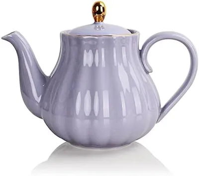 Productafbeelding van PromoHome® Porseleinen theepot met theezeef - 890 ml, pompoenvorm, paars, 18x15x23 cm