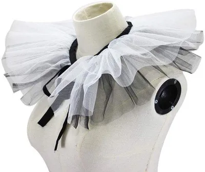 Productafbeelding van Dames nepkraag - Vintage halsruches - Zwart-wit - Clownkraag - Kostuum accessoires voor Halloween en carnaval - Verstelbaar