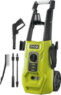Productafbeelding van Hogedrukreiniger Ryobi RY130PWA, 1600 W, 130 bar, 420 liter per uur, 5 meter slang, 0,9 liter tank, variërende en turbospuit, borstel voor diverse oppervlakken
