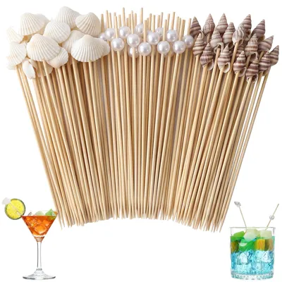 Cocktailspieße aus Bambus, 12 cm, 100 Stück, Muschel- und Perlendeko