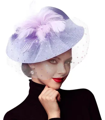 Produktbild von Fascinator Hut Damen Blume Mesh Feder Kopfbedeckung Hochzeit Cocktail Tea Party Schwarz 7 Zoll Durchmesser