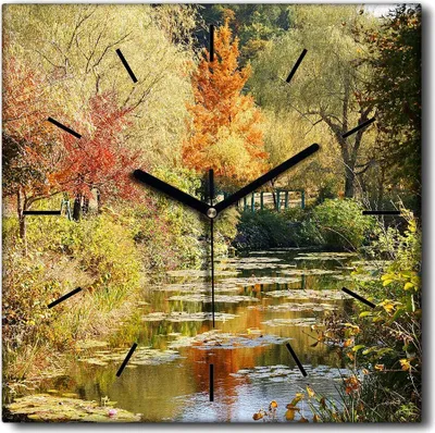 Produktbild von Coloray Uhr auf Leinwand 30x30 cm Wand Uhr Dekoration Wohnzimmer Segeltuch schwarze Hände -Landschaft des Herbstes