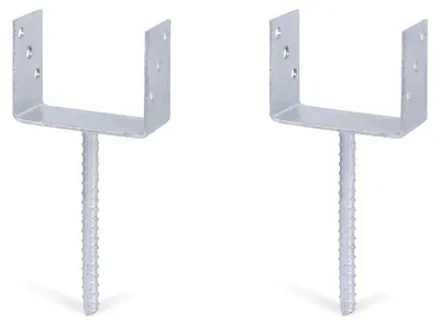 Zdjęcie produktu dla Alberts 2 x wsporniki słupków U z kotwą do betonu ze stali falistej, 141x104 mm, kotwa do betonu 200 mm, ocynkowana ogniowo, do osadzania w betonie