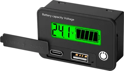Obrázok produktu pre Dvojvodičový digitálny voltmeter, 8-30 VDC, tester napätia kapacity batérie, typ C, USB-A, digitálny displej pre voltmeter s dvojitým výstupom - zelený
