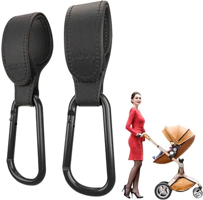 Imagen del producto de Ganchos de cuero para cochecitos, 2 unidades, de ajuste universal, para colgar bolsos