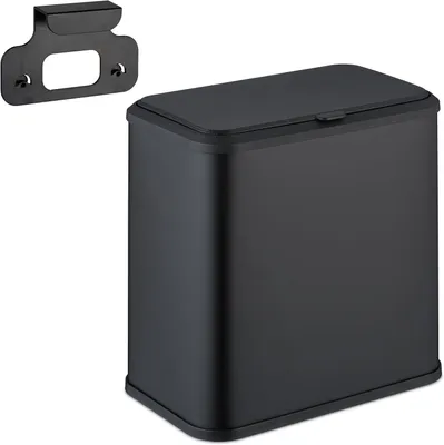 Image de Poubelle suspendue - 5 litres - Pour placard de cuisine - Toilettes et salle de bain - Seau intérieur - Métal - Plastique - Noir