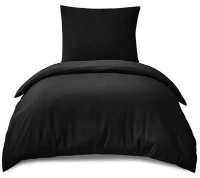 Produktbild von Bettwäsche-Set 140x200 cm 2-teilig Schwarz Mikrofaser mit Reißverschluss Bügelfrei