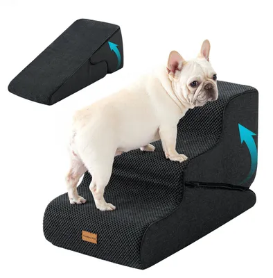 Image de Escalier pour chien - 3 marches - 35/42 cm - Mousse haute densité 35D - Housse amovible et imperméable