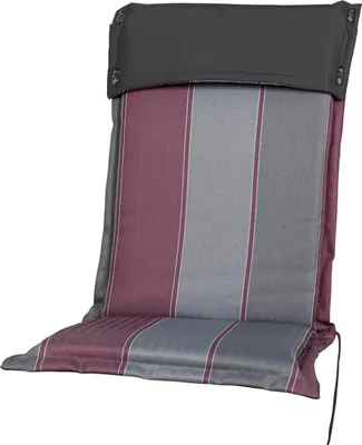 A striped chair cushion with a black top section.