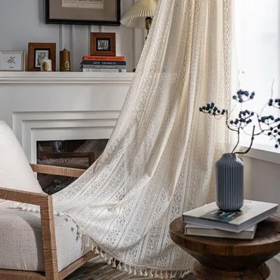 Produktbild von Famanu Vorhangset Vintage Boho-Stil - Beige, 150 x 160 cm, 2 Stück