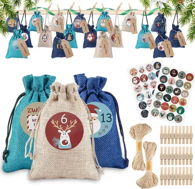 Immagine prodotto di Calendari dell'Avvento - Sacchetti regalo di Natale - Calendario di Natale - Sacchetti fai-da-te - Calendario dell'Avvento da riempire - Sacchetto di Natale