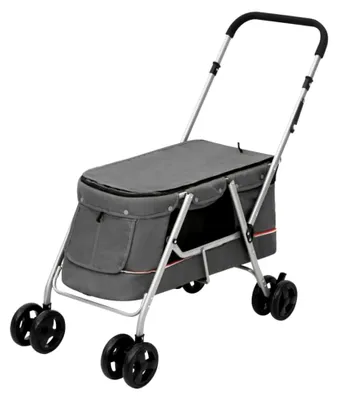 Produktbild von Faltbarer Hundewagen Grau 100x49x96cm Leinenstoff Hundebuggy Hundetrolley