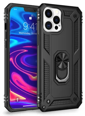 Produktbild von NALIA Ring Hülle für iPhone 12 Pro Max, Silikon Cover Hard Case Handy Etui Slim Schwarz
