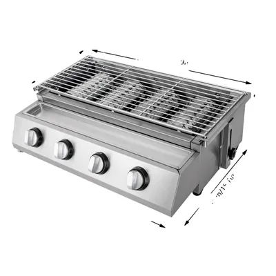 Image de Barbecue à gaz sans fumée, 4 brûleurs, hauteur réglable, argent clair