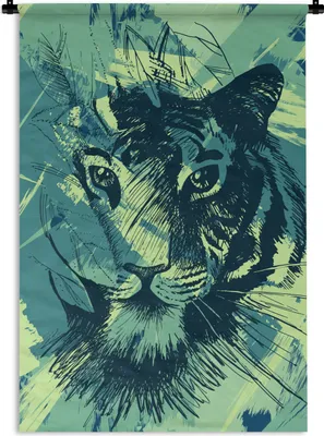 Produktbild von MuchoWow® Wandteppich Wandbehang Tiger - Kopf - Abstrakt 90x135 cm Tapisserie Dekoration Wandtuch - Baumwolle - Wandskulptur
