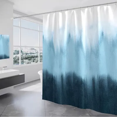 Imagen del producto de Cortina de ducha con degradado de color azul, 180 x 180 cm – resistente al moho, impermeable, con 12 ganchos