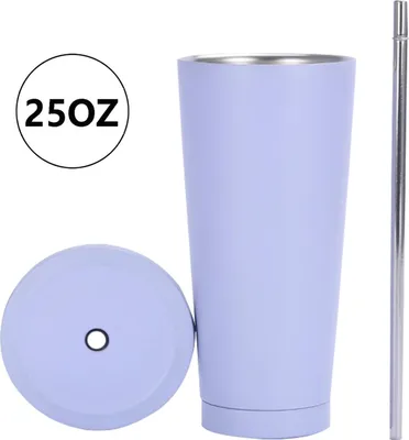 Image de Mug en acier inoxydable de 750 ml avec paille et couvercle, mug isotherme sous vide, mug de voyage, mug isotherme pour boissons froides ou chaudes, violet, 750 ml, acier inoxydable
