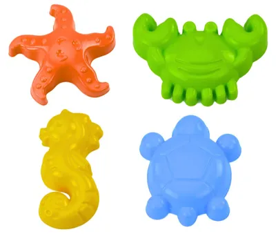 Imagen del producto de Moldes de arena de mar 4 piezas cangrejo tortuga estrella de mar caballo amarillo verde