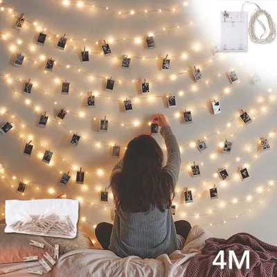 Image de 4M Fotoclips Chaîne lumineuse LED blanc chaud Chaîne lumineuse photo Décoration photo, fonctionne sur piles avec 40 clips