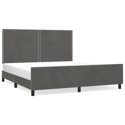 Image de vidaXL Cadre de lit avec tête de lit gris foncé 180x200 cm velours