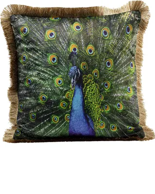 Dekokissen Pfauenmotiv 45x45 cm mit Fransen und Füllung