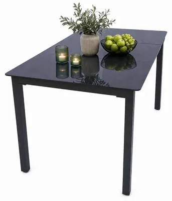 Immagine prodotto di Tavolo da giardino in vetro e alluminio | Tavolo da pranzo | ca. H. 73 x W. 140 x D. 80 cm | Antracite | Tavolino da giardino Mobili da giardino