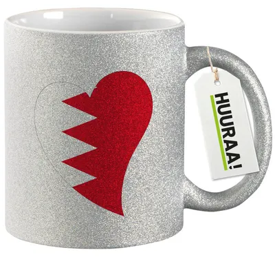 Produktbild von Huuraa Glitzertasse Bahrain Flagge Herz 330ml Silber Keramik Kaffeebecher Geschenkidee