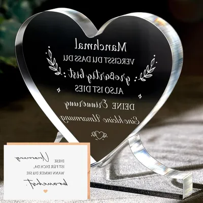 Productafbeelding van Acryl Hart Decoratie - Inspiratie Bordje - Bureau Opvrolijken - Met Gravure - 9.5 x 8.5 cm - Transparant